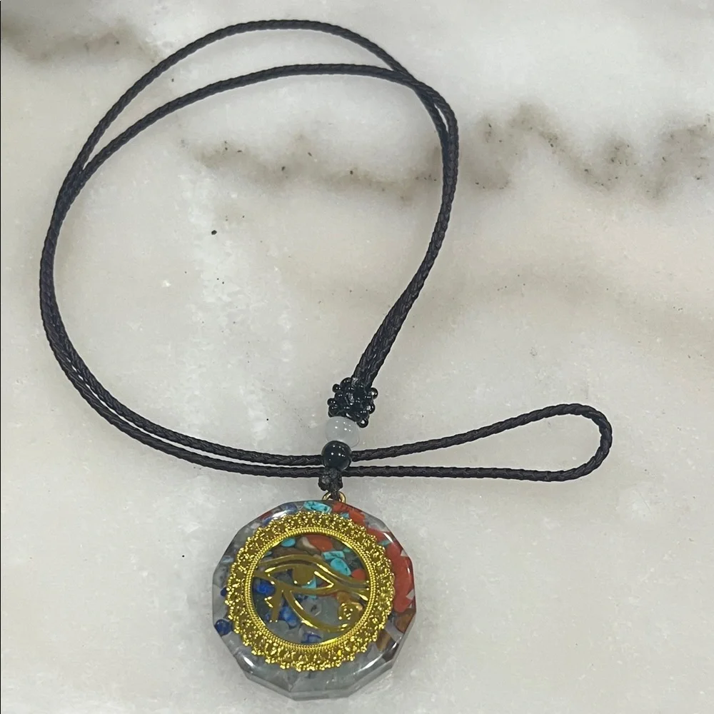Multi Color Orgone Pendant Necklace Minimalist Chakra Stone Black Cord Gift